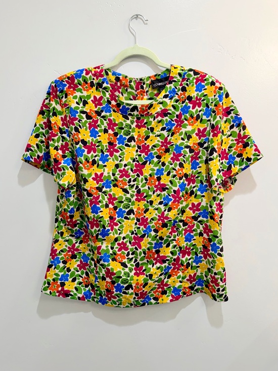 Counterparts Tops - Vintage 80s Counterparts Floral Short Sleeve Blouse Bold Bright Button Back 16